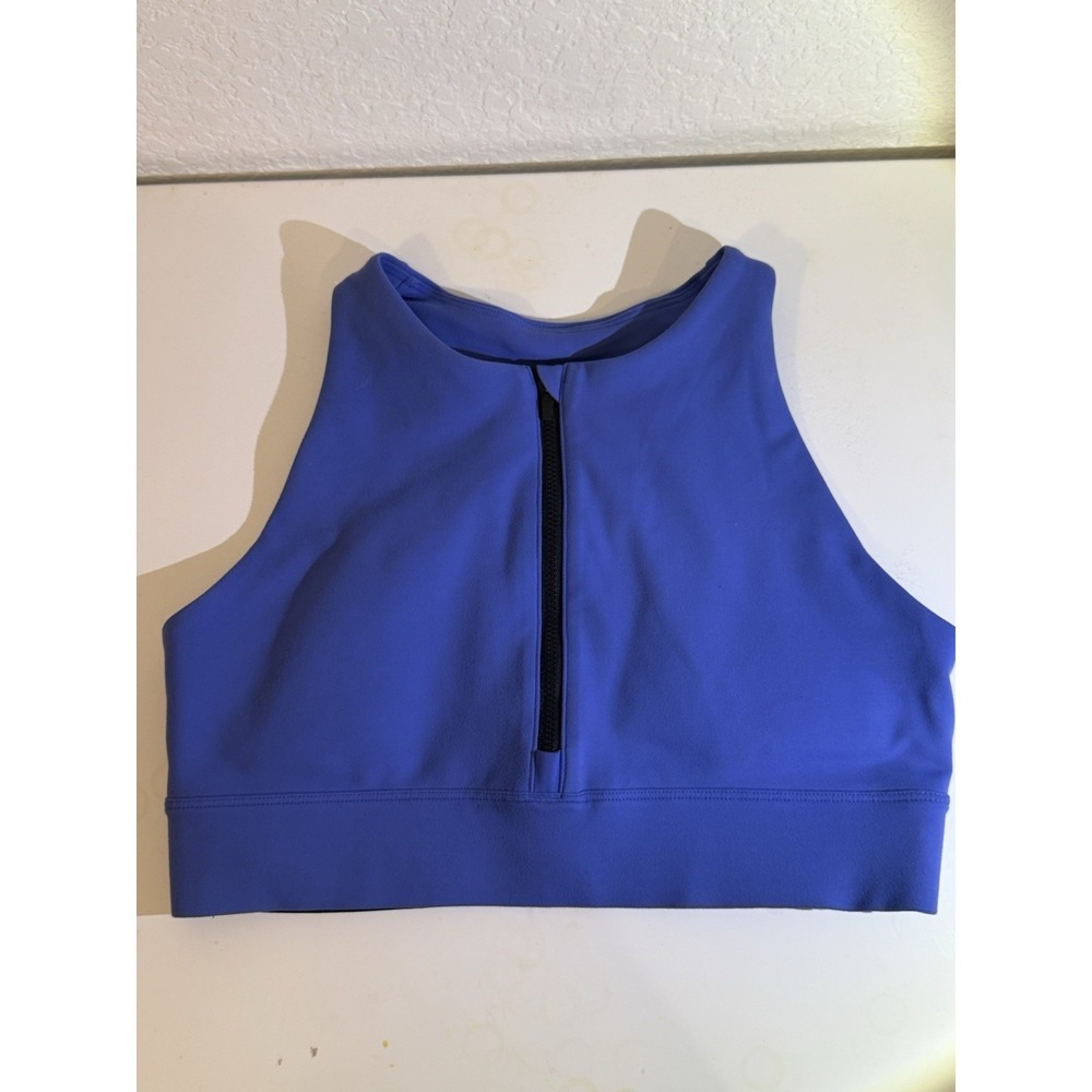 Peloton Womens M Sports Bra Precise Charged High Neck Zip Blue Black
